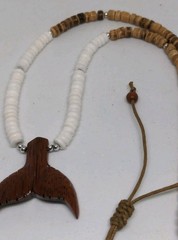 Boho Style Fish Tail Wood Coconat Beads Necklace 16in.