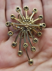 Vintage Aurora Borealis Starburst Flower Brooch Pin Rhinestone Brown Amber Color