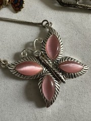 vintage butterfly jewelry lot Of 3 Necklace Brooch Faux Stone Enamel Mx2