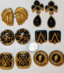 lot 80’s chunky gold tone runway earrings /3 signed Les Bernard,Claiborne, Monet