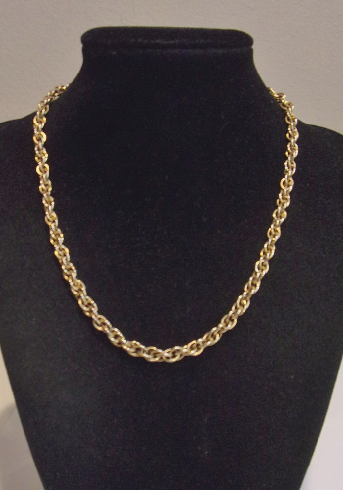 Vintage, Gold Plated Metal,Classic Style Triple Link Rope Chain 17″L Necklace