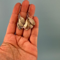 Vintage Sterling Silver Dangle Earrings Oval Disc Modernist Pierced French Wire