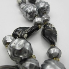 Vintage Hong Kong Necklace Beaded Black Gray Double Strand 23 Inch
