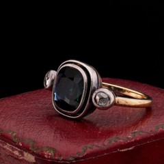 Victorian 3.00 Ct Natural Sapphire Rose Cut Diamond 18 Kt/Silver ring