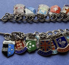 VTG Silver 18 European Travel Charm Bracelet Enamel Shields Flags – 800/900/925