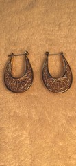 Oval Filigree Hoop Earrings Lacy Open Work Pierced Gold-Tone 1 1/4”