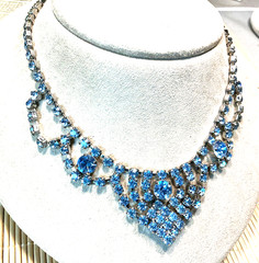 Vintage Necklace Silver Tone Ice Blue Rhinestone Sparkly Choker Lot 100D