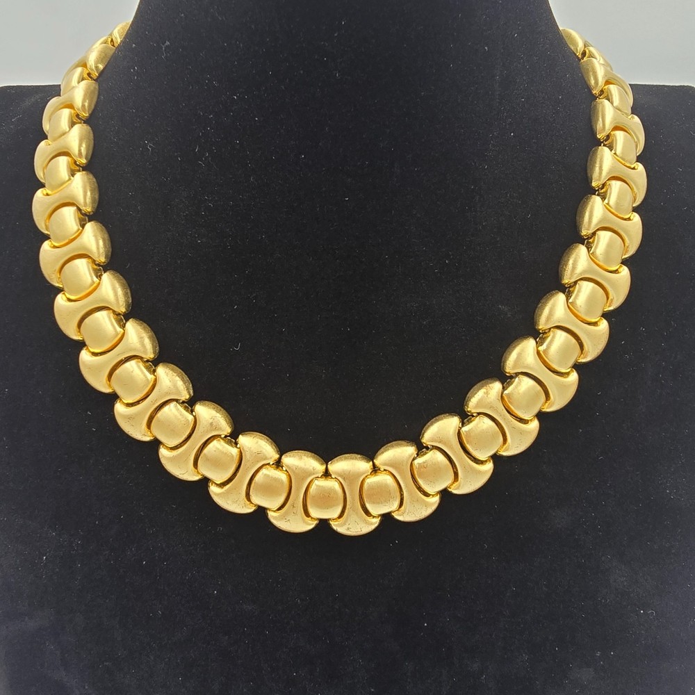 Vintage Matte Gold Necklace Chunky Linked Statement Collar