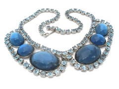 Blue Rhinestone 16″ Necklace & Earrings Jewelry Set Prong Set Stones Vintage