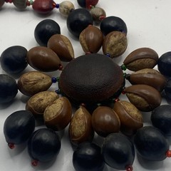 Vintage Handmade Wood Seed Beaded Flower Statement Necklace Buckeye Acorn 26in