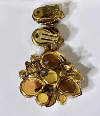 Vintage AUSTRIAN Flower Leaf Brooch & Earring Set, Topaz Crystal Rhinestones!