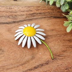 Vintage Original by Robert Enamel Daisy Brooch White Yellow Flower Mod 60s Pin