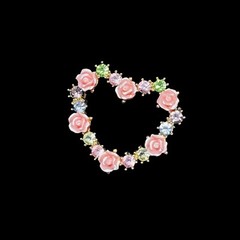 Avon Gold Tone, Rhinestone Heart Brooch With Lucite Rose Accents Signed JJJ