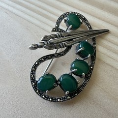 VTG Brooch Pin 2 Inch Jadeite Marcasite Palette Brushes 925 Sterling 11.3g Rare