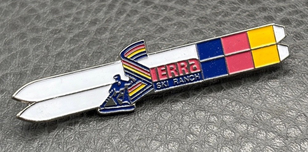 Terra Ski Ranch Vintage Enamel Brooch Lapel Tie Pin Skier Rainbow