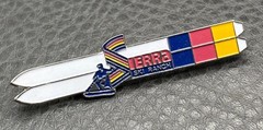 Terra Ski Ranch Vintage Enamel Brooch Lapel Tie Pin Skier Rainbow