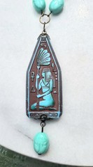 ANTIQUE NEIGER EGYPTIAN REVIVAL PENDANT SCARAB URANIUM GLASS NECKLACE SET OOAK