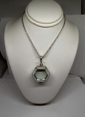 Vintage Aqua Hexagon Glass Locket Pendant Necklace 925 Sterling Silver 20”