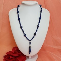 Vintage Lapis Lazuli 20” Long Necklace with Horn Pendant 32g Beauty