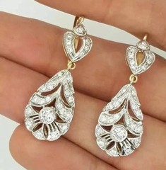 Art Deco Style Lab-Created Diamond Engagement Wedding 14K Yellow Gold FN Earring