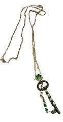 Vintage Key Necklace with Green Stones & Chain Included Newly Made by Artist