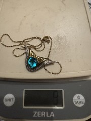 Ross-Simons Blue Glass & Genuine Diamond Pendant Gold Vermeil Sterling Silver