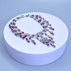 Necklace 18” Multicolor Glass Czech Old Beads Art Deco Style Women`s Jewelry