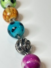 Y2K Art Glass Bead Necklace Enamel Swirl Pendant Multicolor Statement 23”