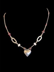 Vintage J&I Sterling Silver Puffy Heart W Amethyst And Milky Quartz Necklace