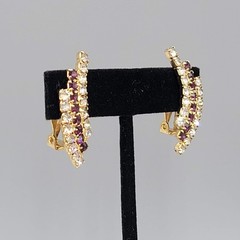 Vintage Climber Purple Rhinestone Clip on Earrings Gold tone 1.5″