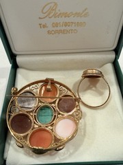 Bimonte Sorrento Vintage Shell Cameo Cluster Brooch Pendant + Matching Ring Gold