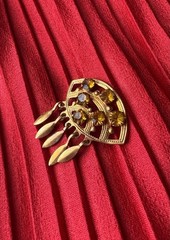 Vintage USSR Brooch Amber Glass Rhinestone Dangle Pendant Mid Century Soviet 60s