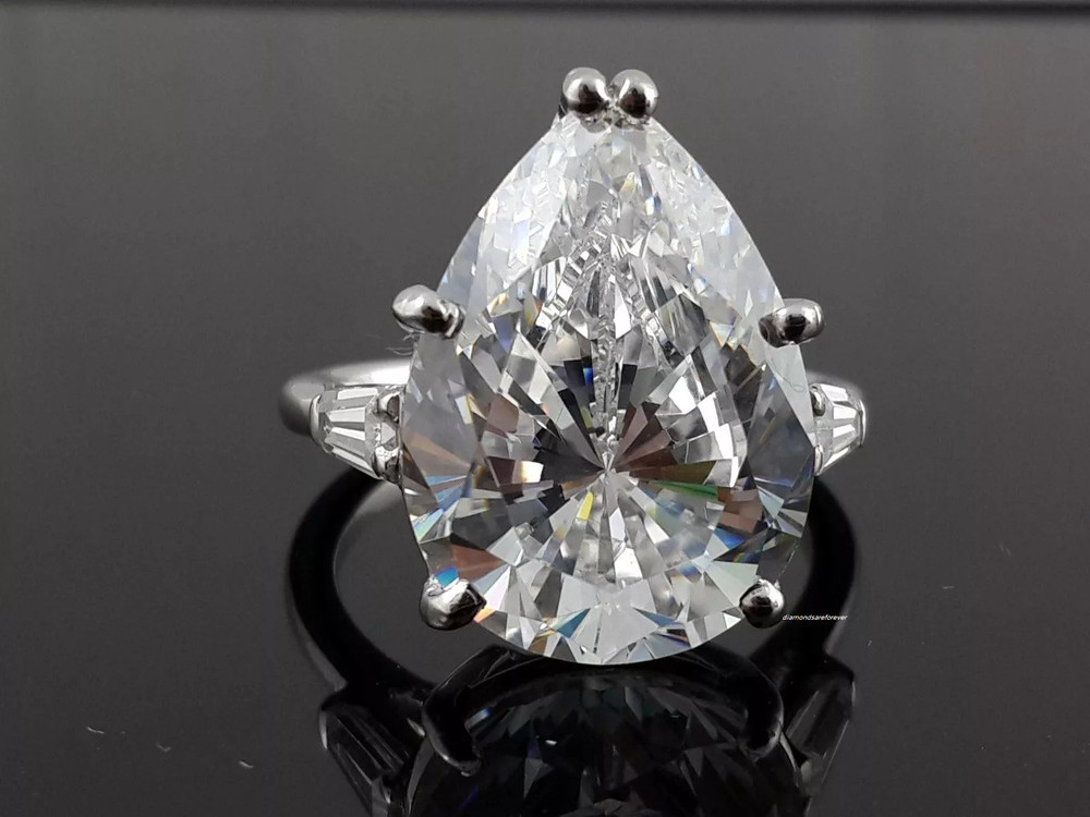 1 2 ct Cocktail Party Ring inspired 925 Sterling Silver Pear 2 Taper Baguette