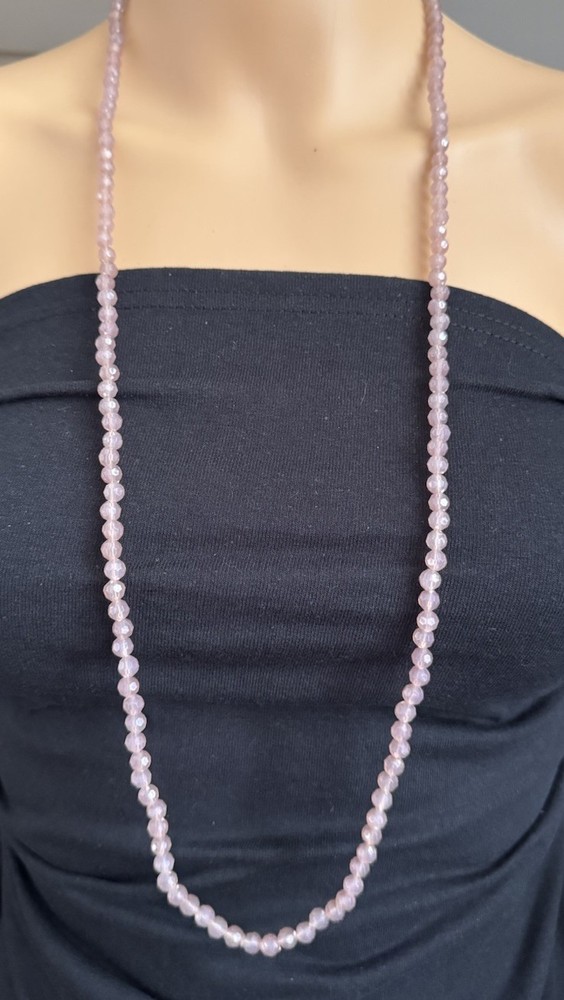 Vintage Lilac Faceted Glass Bead Necklace Long Lavender Necklace 36in