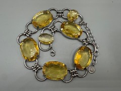 GRAZIANO SIGNED FAUX CITRINE LUCITE LARGE SILVER TONE NECKLACE 21″ STATEMENT