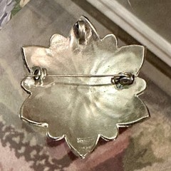 Vintage Alpaca Silver Abalone Inlay Floral Brooch Pendant 1 1/2” Mexico