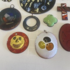 Vintage Lot Of 12 Enameled Copper Pendants