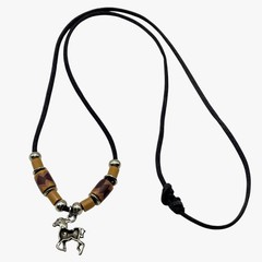 VTG Silver Horse Pendant Necklace Southwest Bead Charm Black Cord Pony Unisex