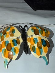 ANTIQUE VINTAGE ENAMELED METAL BUTTERFLY BROOCH MADE IN GERMANY
