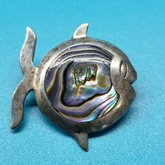 Vintage Sterling Pin Brooch 1 Seahorse & 1 Abalone Tropical Fish