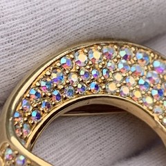 Swarovski Signed Brooch Pin Blue Green Crystal Peacock Rain Drop Iridescent
