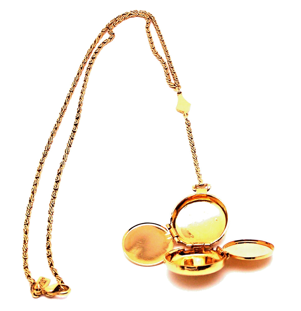 Vintage 1928 Co. Gold Tone Four Picture Locket Pendant Y Chain Necklace 24″ + 4″