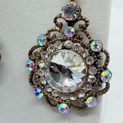 Vintage Gold Tone Filigree Dangle Earrings with AB Crystal Chandelier