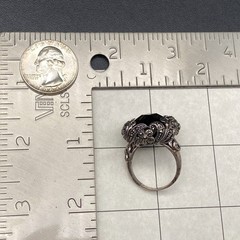 Vintage Art Deco Faceted Black Sterling Silver Marcasite Ring Size 8.25