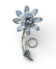 Vintage Blue Rhinestone Flower Brooch J42
