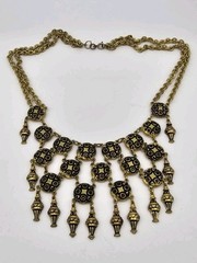 Vintage Y2K GOLD TONE Dangle Medallion Chain Necklace Boho Steampunk Ethnic EUC
