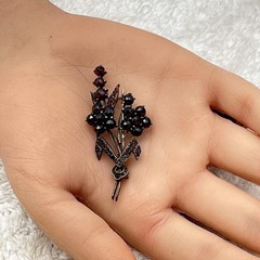 Antique Bohemian Garnet Brooch Flower Pin Tube Hinge C Clasp AS IS 2.25″
