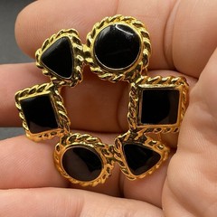 Vintage Anne Klein Shape Wreath Brooch Black Enamel Triangle Circle Square