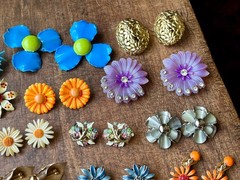 Huge Vintage Flower Earring Pairs Lot Enamel Rhinestone Coro Avon W Germany Etc.