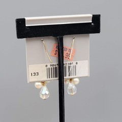 Vintage Marvella Pink Rhinestone White Bead Pierced Earrings Dangle 1.25″